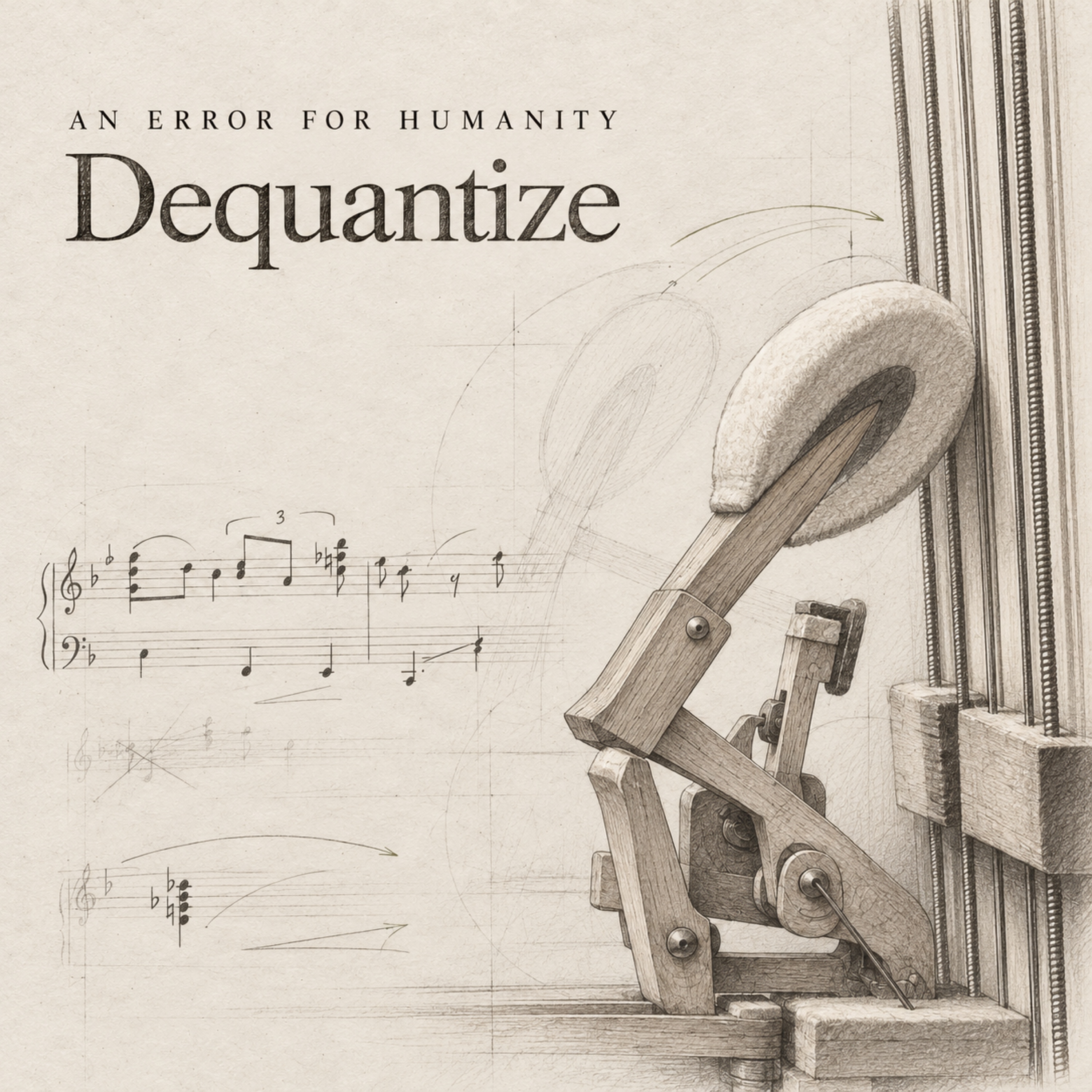 Dequantize — a pencil study of a piano action